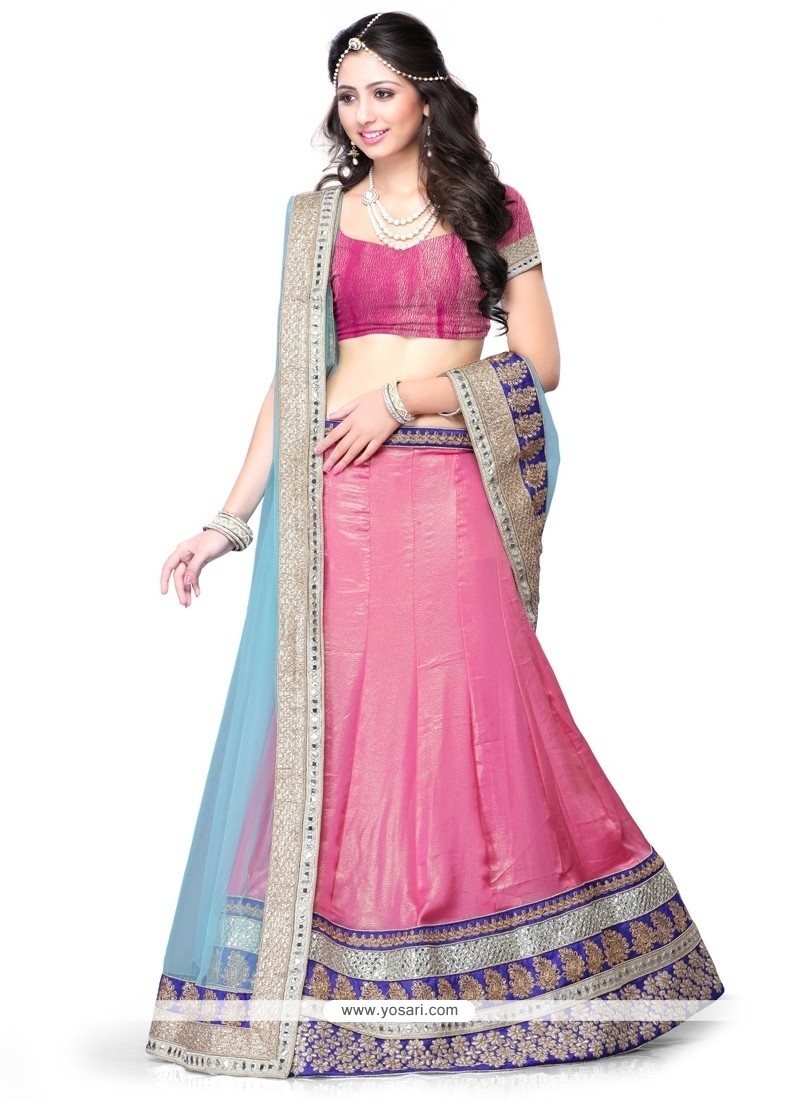 Picturesque Shimmer Georgette Pink A Line Lehenga Choli