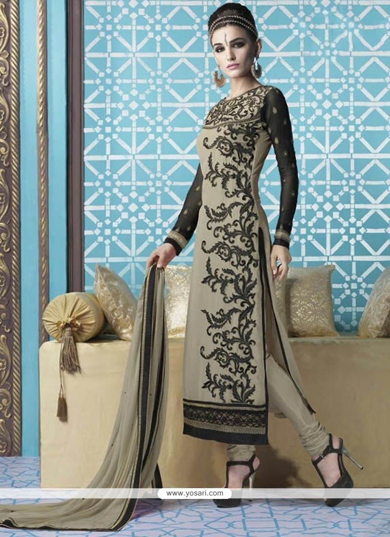 Stupendous Grey Georgette Designer Straight Salwar Kameez