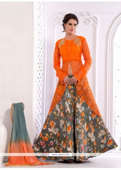 Conspicuous Orange Resham Work Net Designer Salwar Suit