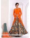 Conspicuous Orange Resham Work Net Designer Salwar Suit