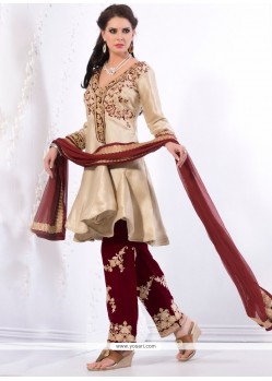 Mod Art Silk Cream Designer Salwar Suit