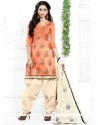 Haute Lace Work Chanderi Cotton Peach Designer Patiala Suit