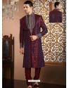 Impressive Purple Brocade Sherwani Suit