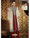 Traditional Cream Banarasi Sherwani Salwar Suit