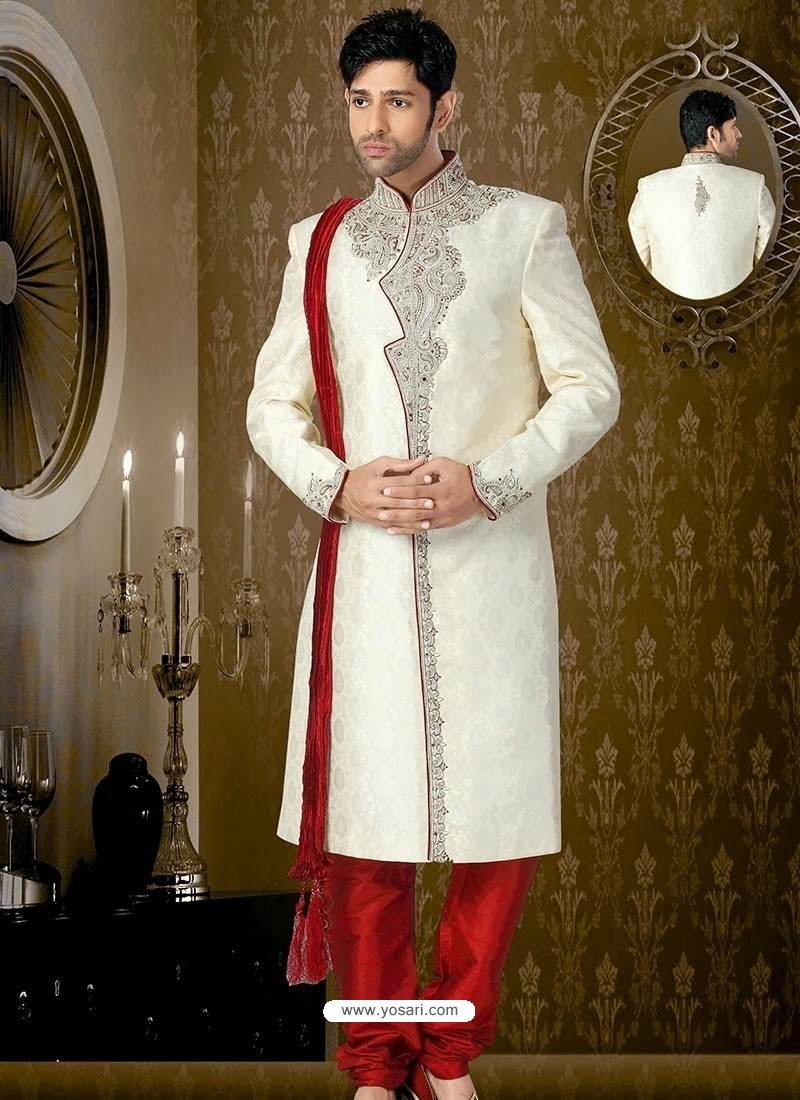Classic Look Brocade Off White Sherwani
