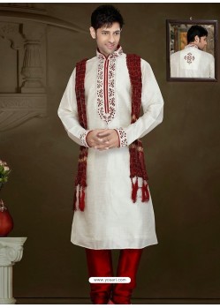 Imperial Off White Art Silk Designer Sherwani