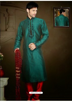 Girlish Green Art Silk Party Wear Sherwani