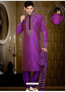 Stunning Purple Art Dupion Silk Readymade Sherwani