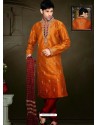 Glorious Rust Art Dupion Silk Party Wear Sherwani