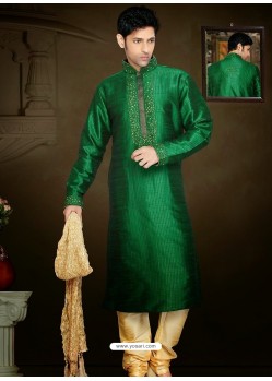 Lustrous Green Art Silk Readymade Sherwani