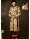 Gold Pure Banarasi Silk Wedding Sherwani