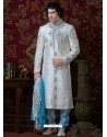 Modish Off White And Blue Shaded Sherwani With Churidar Pyjama
