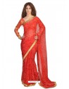 Piquant Red Lace Work Faux Chiffon Casual Saree