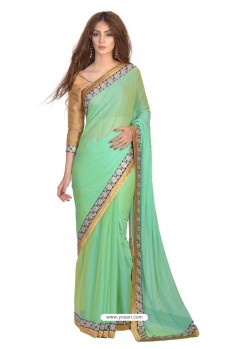 Observable Faux Chiffon Green Lace Work Casual Saree