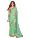 Observable Faux Chiffon Green Lace Work Casual Saree