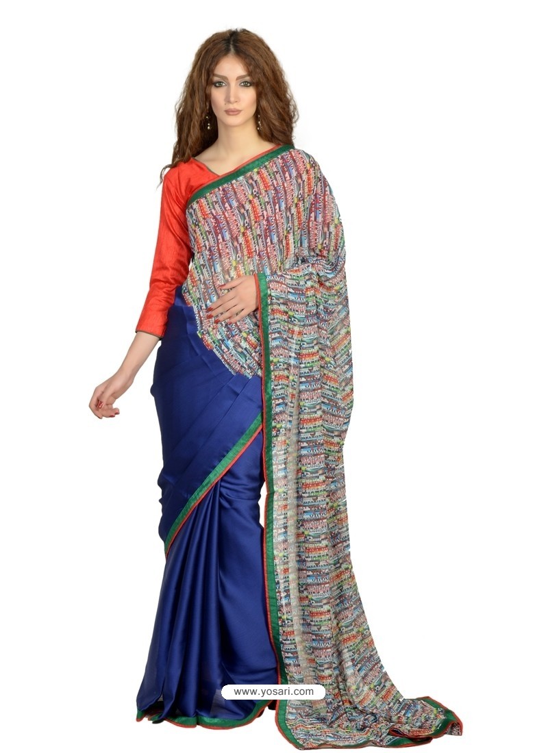 Heavenly Blue Lace Work Casual Saree