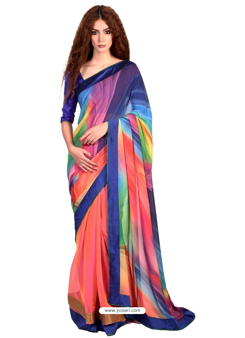 Outstanding Lace Work Multi Colour Casual Saree
