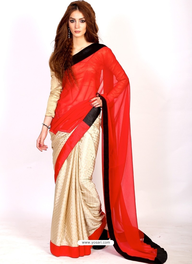 Exceptional Red Faux Chiffon Casual Saree