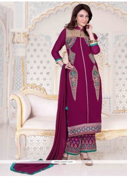 Pretty Lace Work Magenta Georgette Designer Palazzo Salwar Suit