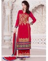 Flamboyant Lace Work Red Georgette Designer Palazzo Suit