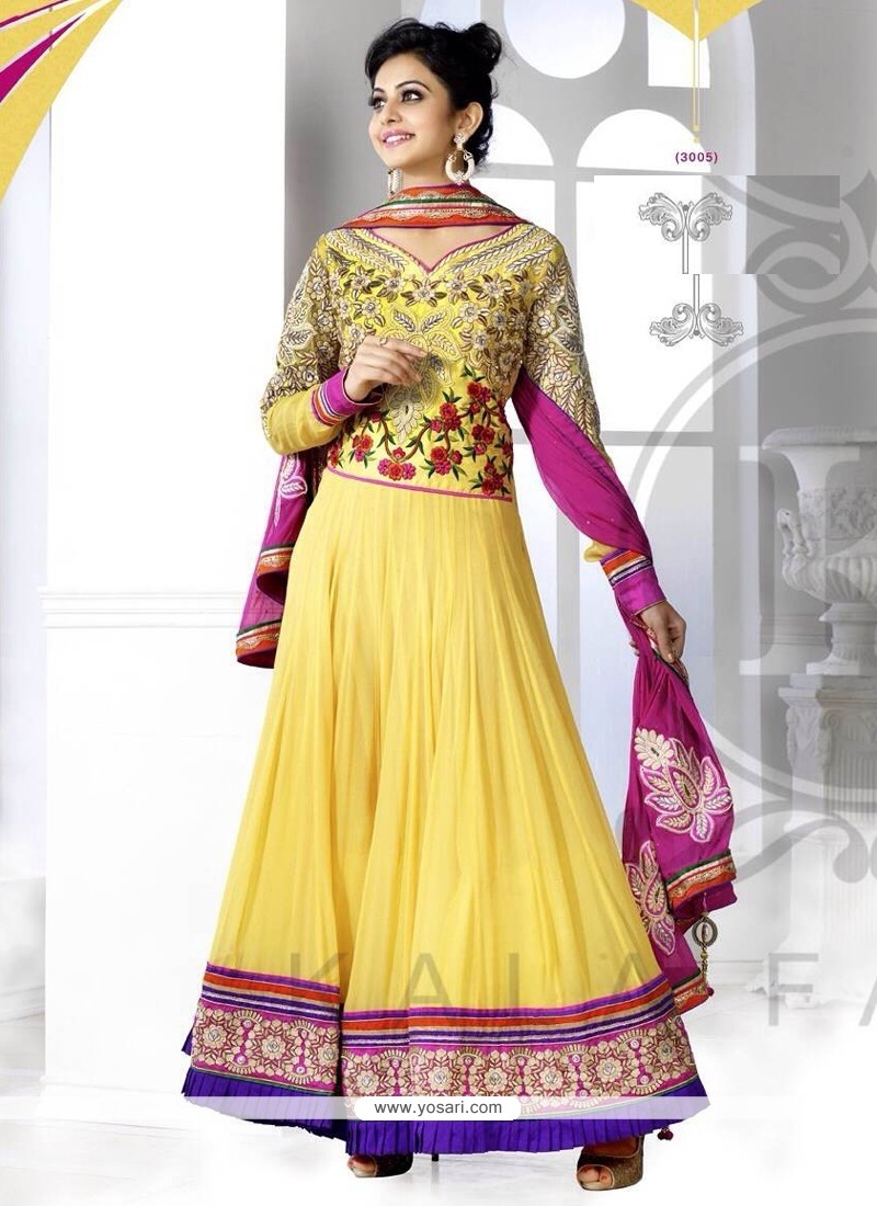 Luxurious Yellow Georgette Anarkali Salwar Kameez