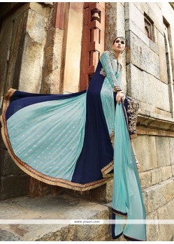 Perfect Blue Resham Work Designer Salwar Suit