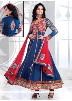 Blue And Red Georgette Designer Anarkali Suit