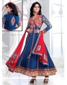 Blue And Red Georgette Designer Anarkali Suit