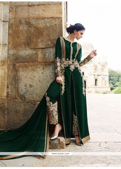 Incredible Georgette Green Lace Work Designer Salwar Suit