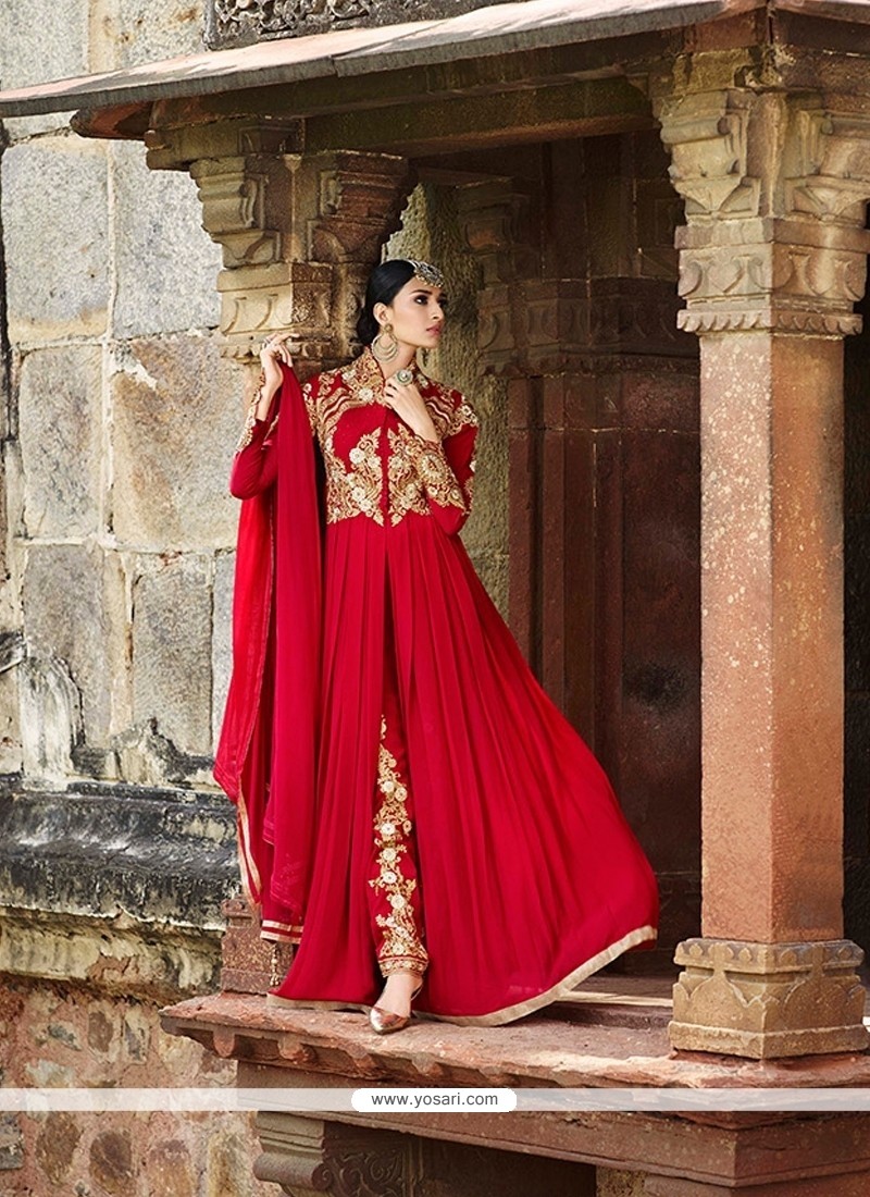 Bedazzling Red Georgette Designer Salwar Suit