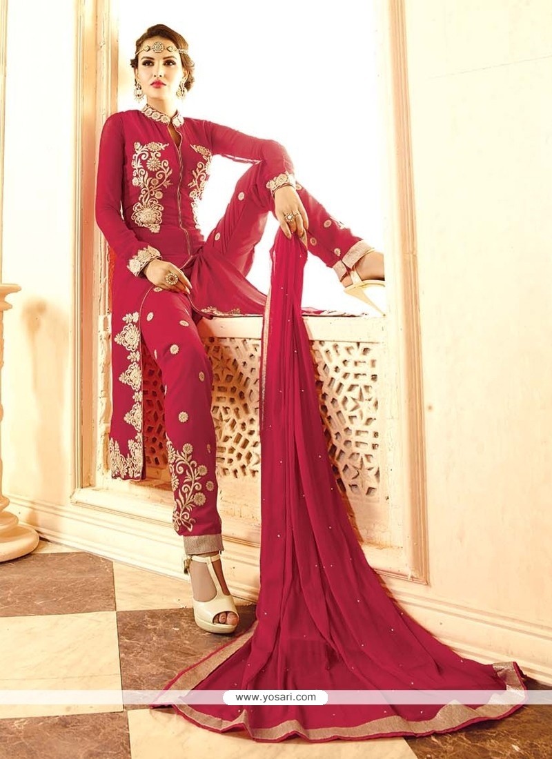 Vivacious Magenta Embroidered Work Georgette Designer Salwar Suit