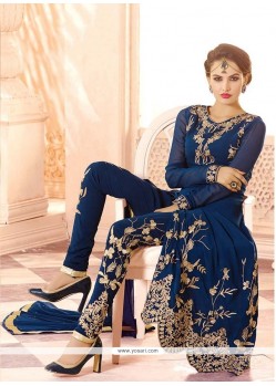 Glorious Georgette Blue Resham Work Designer Salwar Suit