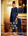 Imposing Bhagalpuri Silk Navy Blue Resham Work Salwar Suit