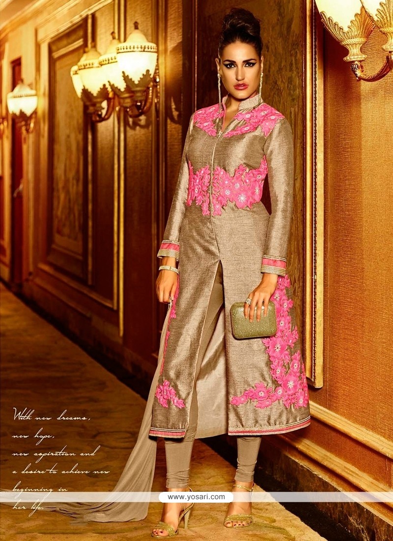 Charming Resham Work Pink Silk Designer Salwar Kameez