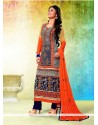 Blue And Orange Georgette Designer Pakistani Suit