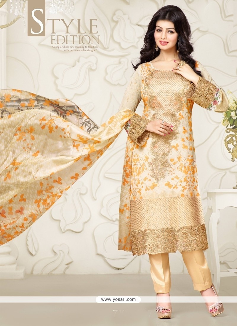 Ayesha Takia Cream Embroidered Work Designer Straight Salwar Suit