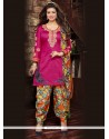 Miraculous Resham Work Hot Pink Cotton Designer Patila Salwar Suit