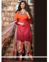 Enthralling Red And Orange Embroidered Work Cotton Designer Patila Salwar Suit