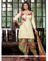 Exciting Cotton Cream Embroidered Work Designer Patiala Suit