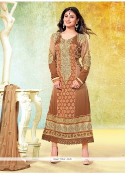 Phenomenal Brown Embroidery Churidar Suit
