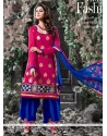 Hot Pink And Blue Chanderi Designer Salwar Suit