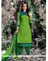 Amazing Embroidered Work Cotton Green Designer Salwar Suit
