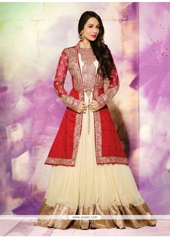 Malaika Arora Khan Cream And Red Anarkali Salwar Suit