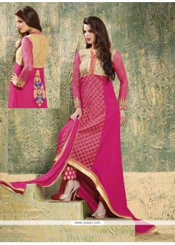Amazing Resham Work Pink Georgette Designer Salwar Suit