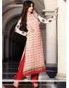 Competent White And Red Resham Work Punjabi Suit