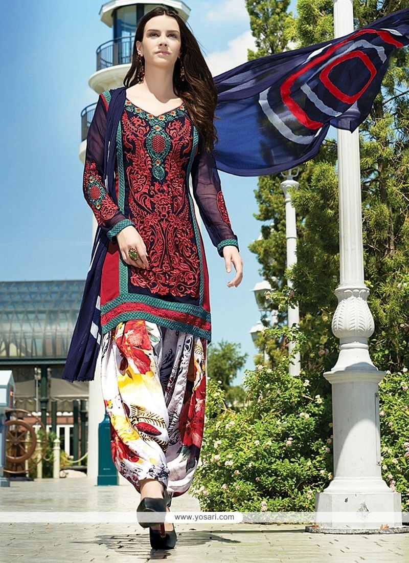 Multi Color Resham Faux Georgette Net Punjabi Suit
