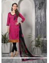 Voguish Lace Work Hot Pink Bhagalpuri Silk Churidar Designer Suit