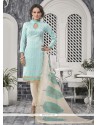Refreshing Print Work Blue Bhagalpuri Silk Churidar Designer Suit