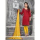 Whimsical Bhagalpuri Silk Red Lace Work Churidar Designer Suit