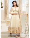 Aesthetic Off White Embroidered Work Anarkali Suit